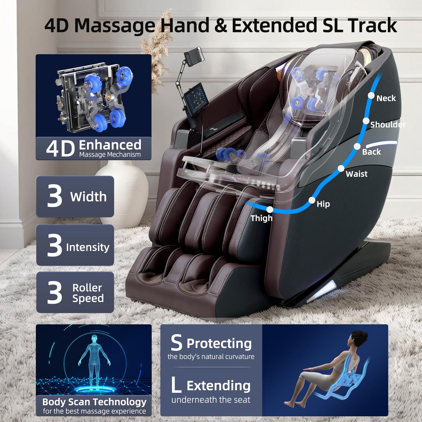 Vosaky Massage Chair Full Body Recliner with Heat Zero Gravity 57'' SL Track Shiatsu Massage Chair for Home Office with AI Voice, 7" Touch Screen, Wireless Charging,Neck & Shoulder Relief