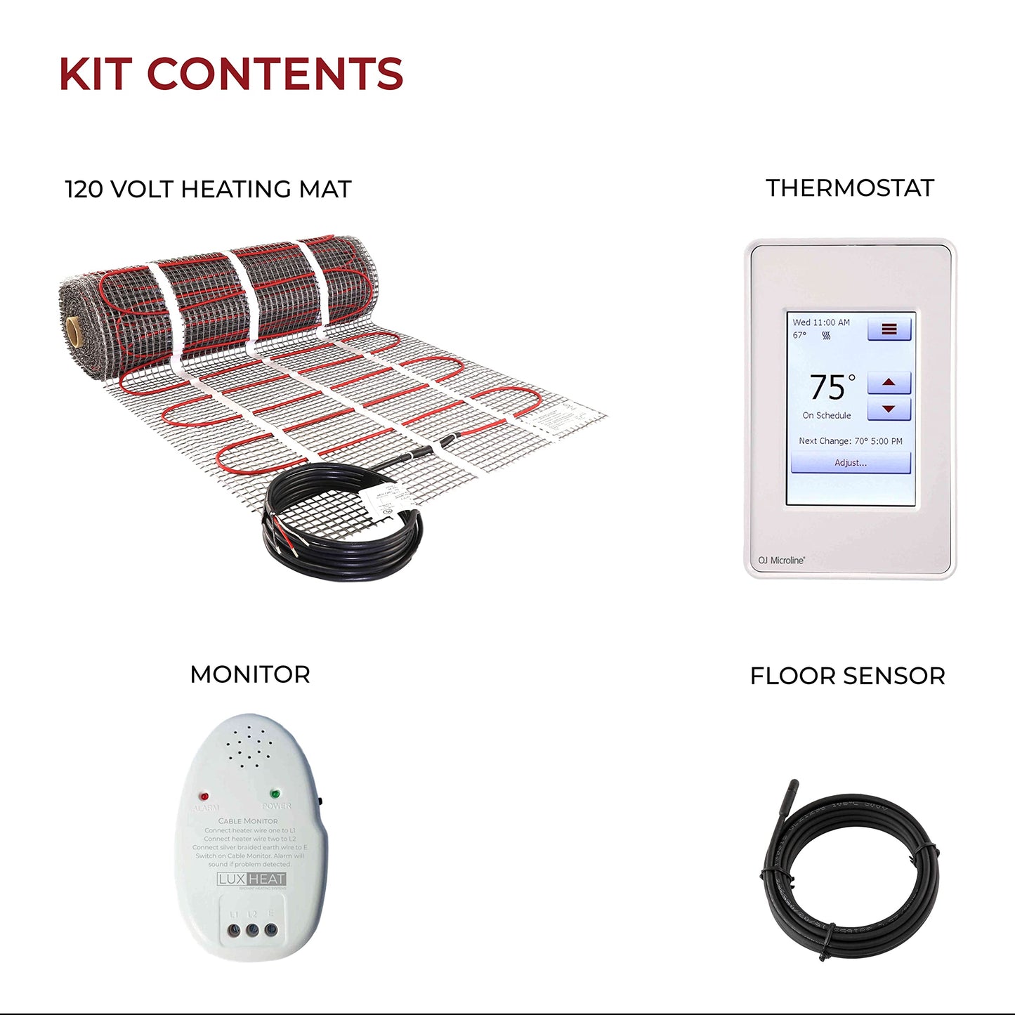 LuxHeat 30sqft Floor Heating Mat Kit - 120v Under Tile Floor Heating System - Complete Electric Radiant Heated Flooring System Includes Alarm, UDG4 Programmable Thermostat w/GFCI & Flooring Sensor