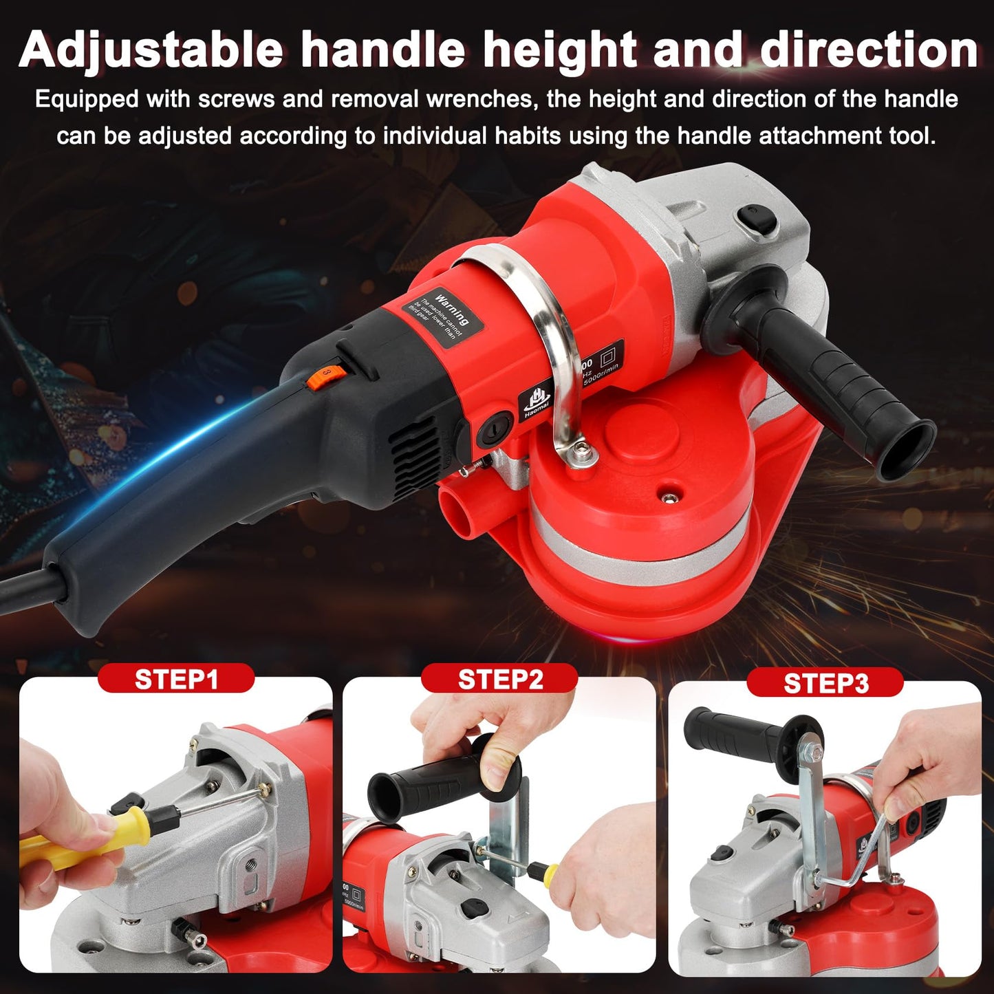 4-Head Electric Diamond Polisher Machine, 8" grinding diameters and 3pcs Diamond Grinding Wheels, 3800W Concrete Grinder for Polishing Stone Concrete Surface, Metal Descaling and Thinset Removing