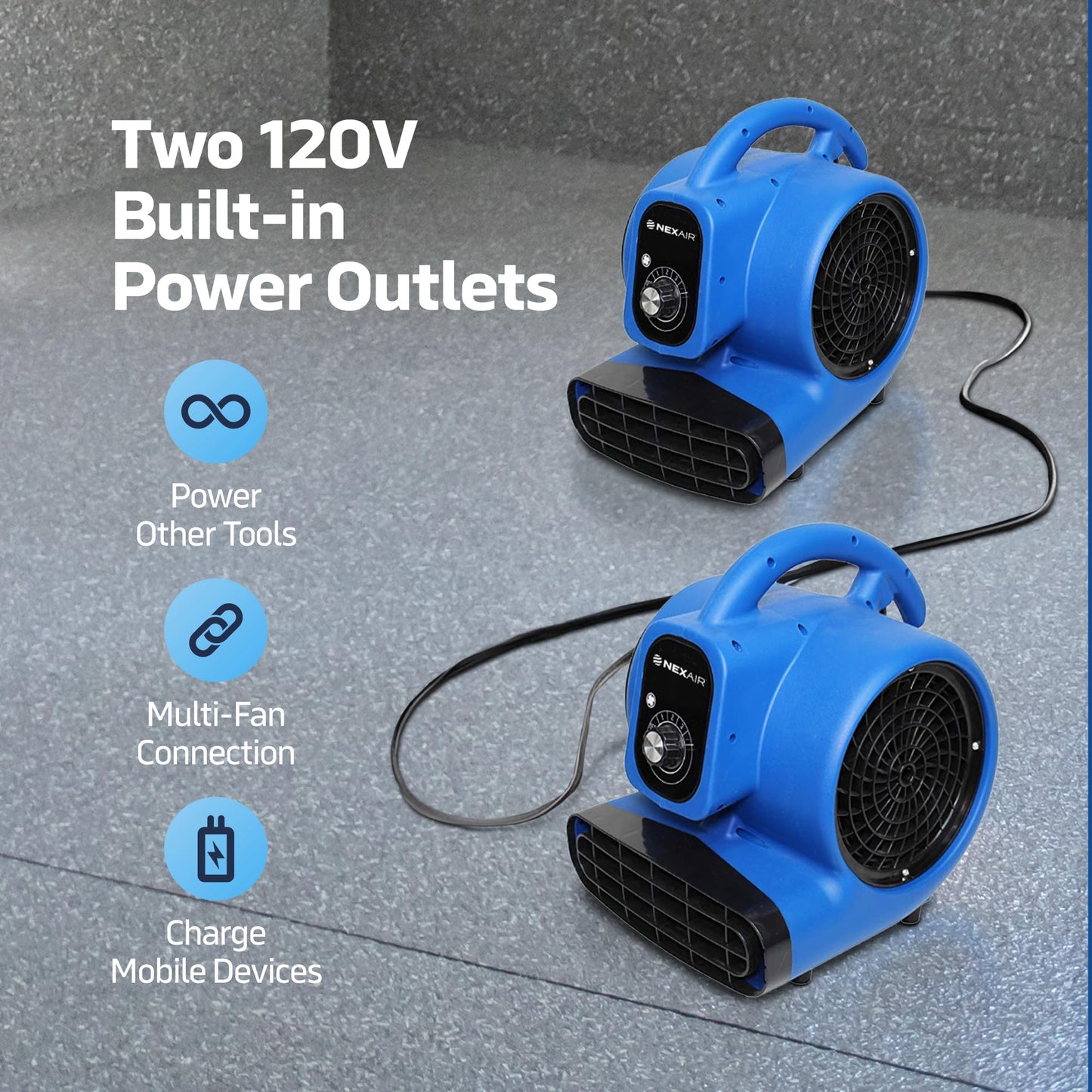 Nexair 1HP Stackable High-Velocity Industrial Carpet Dryer 3 Speed, Air mover blower with Auto Shut-off Timer, Adjustable Floor drying fan, Dries Cools and Ventilates Attic Spaces, Work Areas, Garages