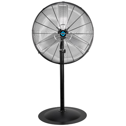 Tornado - 30 Inch Commercial Industrial 3 Aluminum Blade Stationary Pedestal Oscillating Fan, High Velocity 8500 CFM, UL Safety Listed, 3 Years Warranty, Black