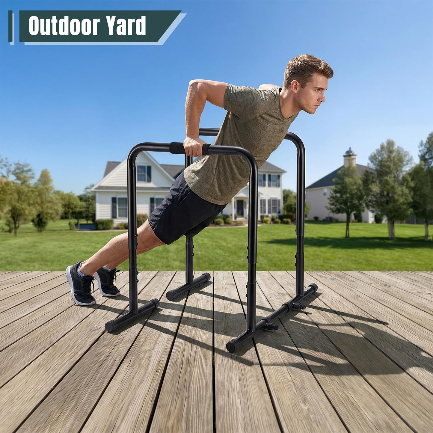 OLIXIS Dip Bar, Adjustable Heavy Duty Dip Bar Station with Soft High-Density Foam Handles, Stabilizer Parallel Parallette Bar Fitness Equipment for Home, Gym, Patio, Office