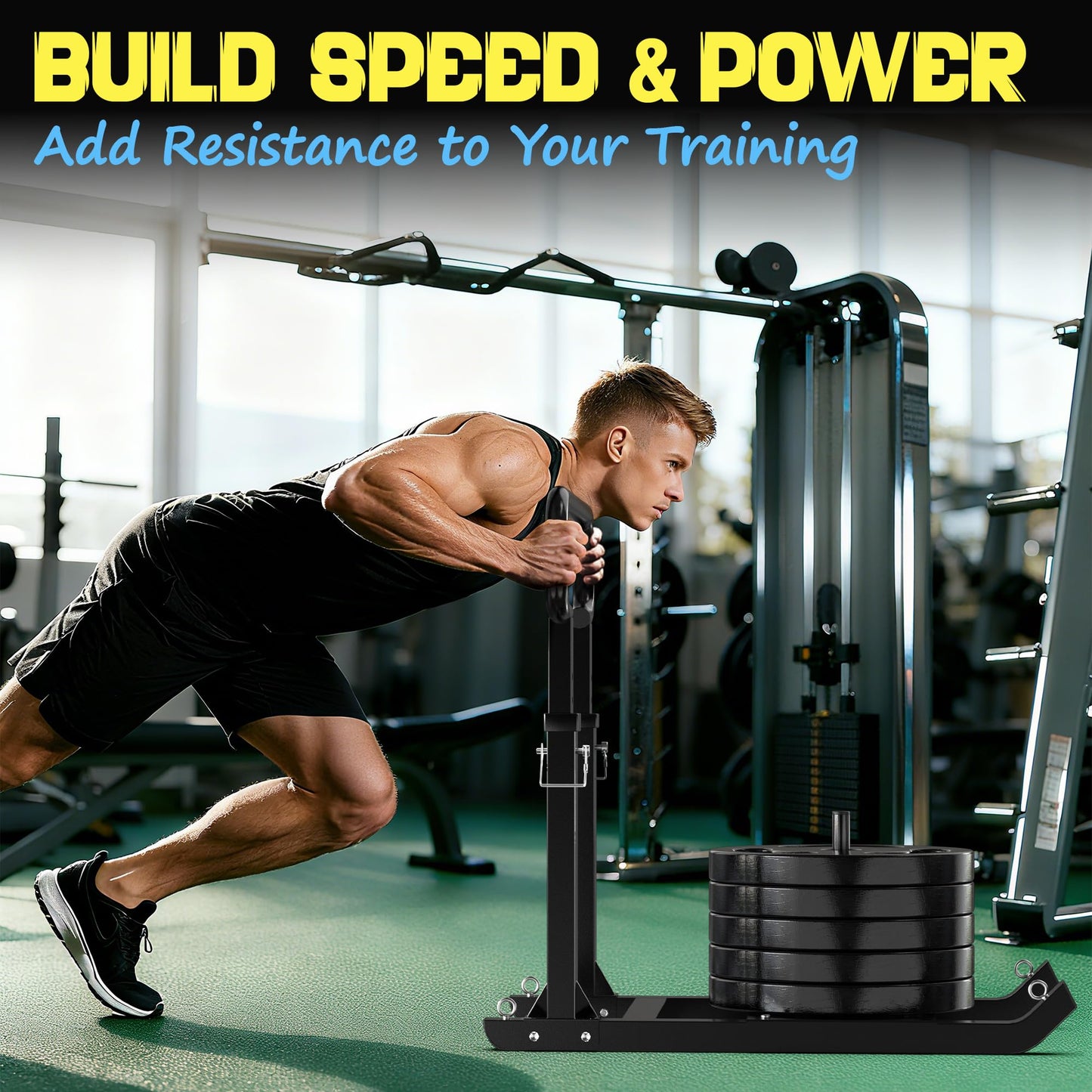 GanFindX Adjustable Height Weight Sled, Heavy-Duty Push Pull Training Sled, Adjustable 5-Level Handle for Speed and Strength Improvement, Suitable for 1" & 2" Weight Plates