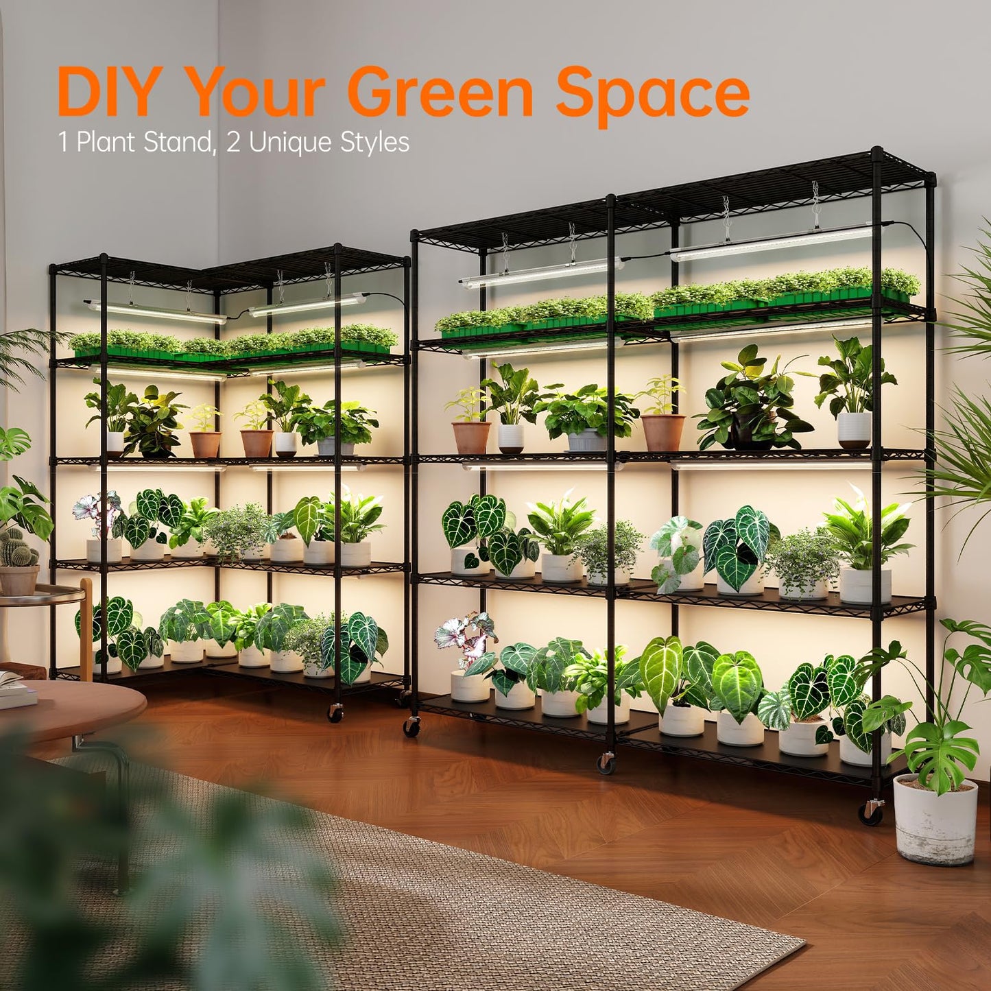 Bstrip Indoor Greenhouse with Grow Light, Large Plant Shelf with 8 Pack T8 Full Spectrum Plant Lights and Cover, mini Greenhouse for Indoor Plant, Seed Starting (58" L x 13.8" W x 59" H)