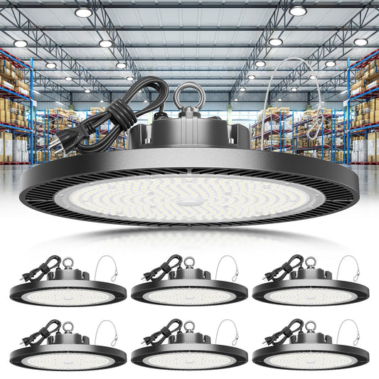 ELEKICO Super Bright 250w UFO LED High Bay Light 37500lm with Plug 5ft Cable (Eqv.1000w Mh/Hps/Hid),5000k High Bay Led Shop Lights Garage Lighting for Garage Factory Workshop Warehouse Barn -6pack
