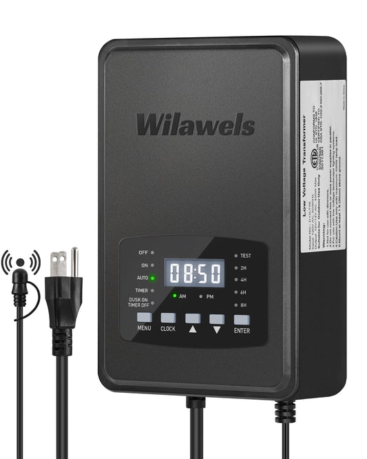 WILAWELS 400W Low Voltage Landscape Transformer, Weatherproof Outdoor Low Voltage Transformer, 120V AC to 12/14V AC Landscape Lighting Transformer with Timer and Photocell Sensor, ETL Listed D13LT06N1