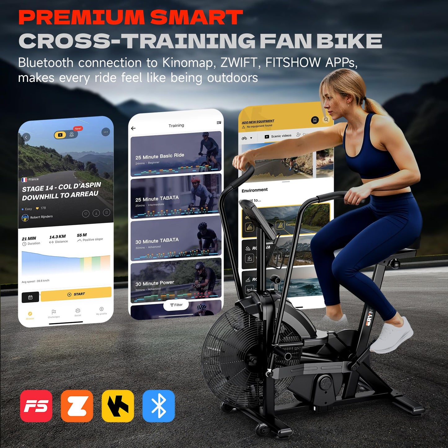 Eryntix Dual Resistance Air Bike, Magnetic & Air Fan Bike with APP Connection, ISCC PLUS Certified, Dual-Action Handlebars for Home Gym HIIT Cardio Full Body Workout (350LBS Capacity) (Carbon Black)