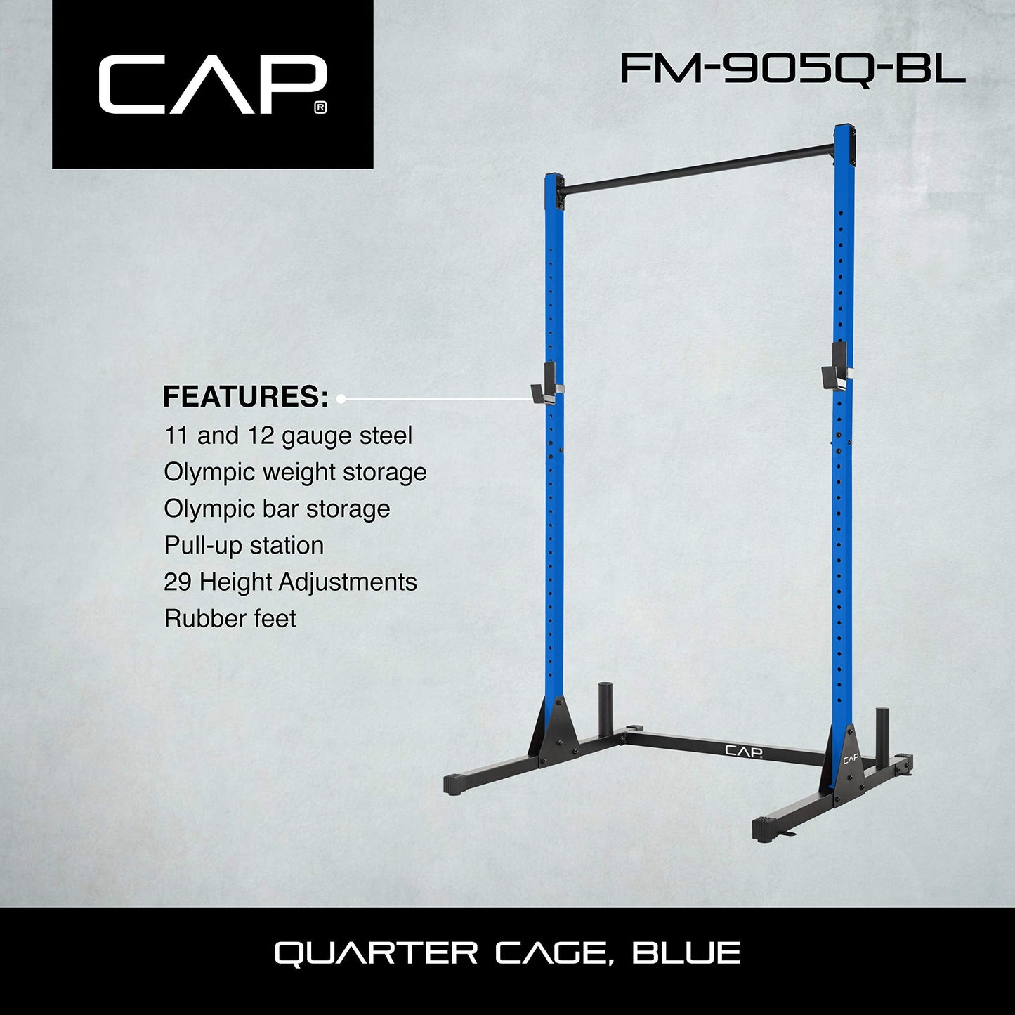 CAP Barbell Power Rack with Pull Up Bar & Attachments - Squat Rack & Strength Training Power Cage for Home Gym - Blue