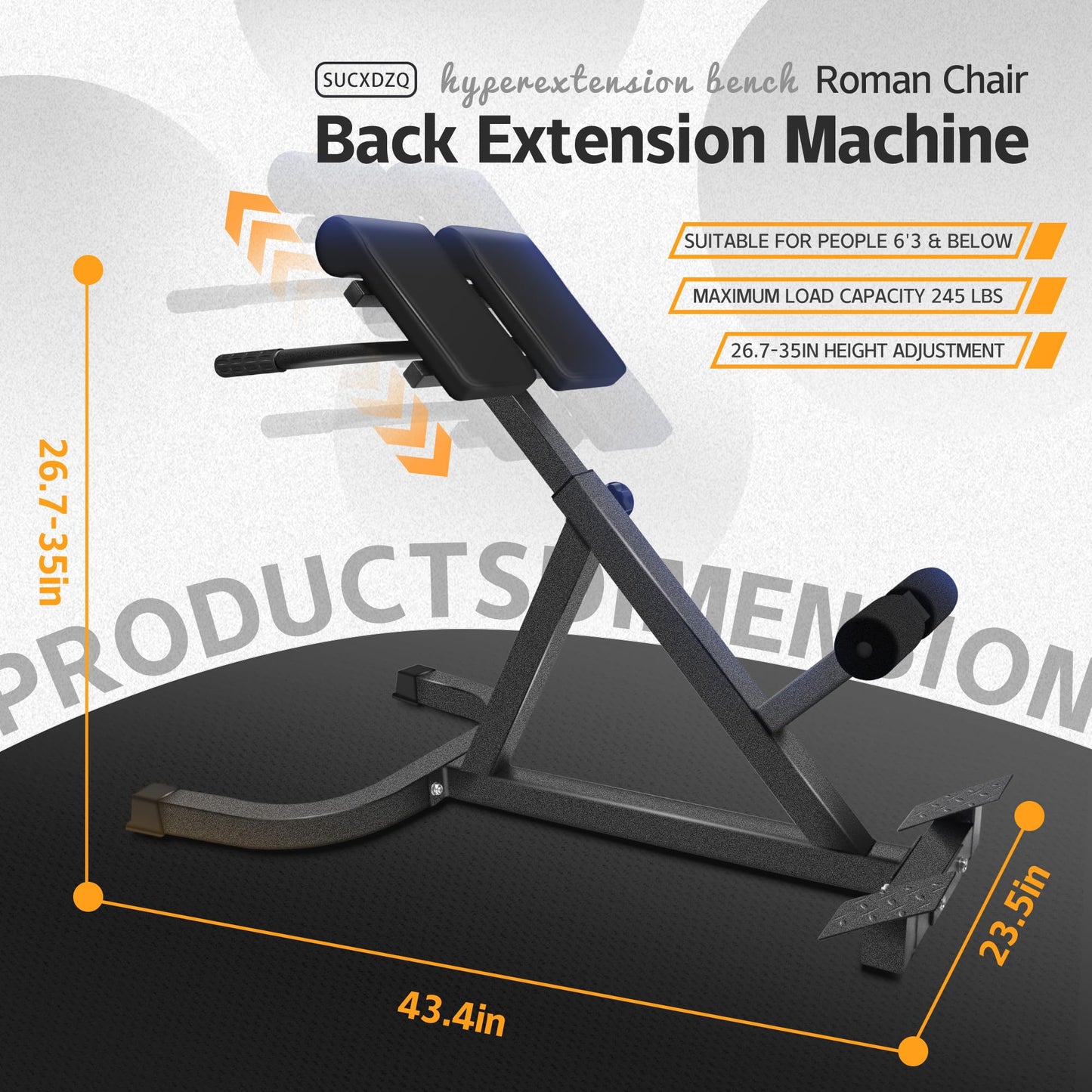 SUCXDZQ Roman Chair Back Extender - Angle & Height Dual Adjustable Hyperextension Bench for Home Gym - Adjustable Back Exercise Machine Fitness Equipment (Black)