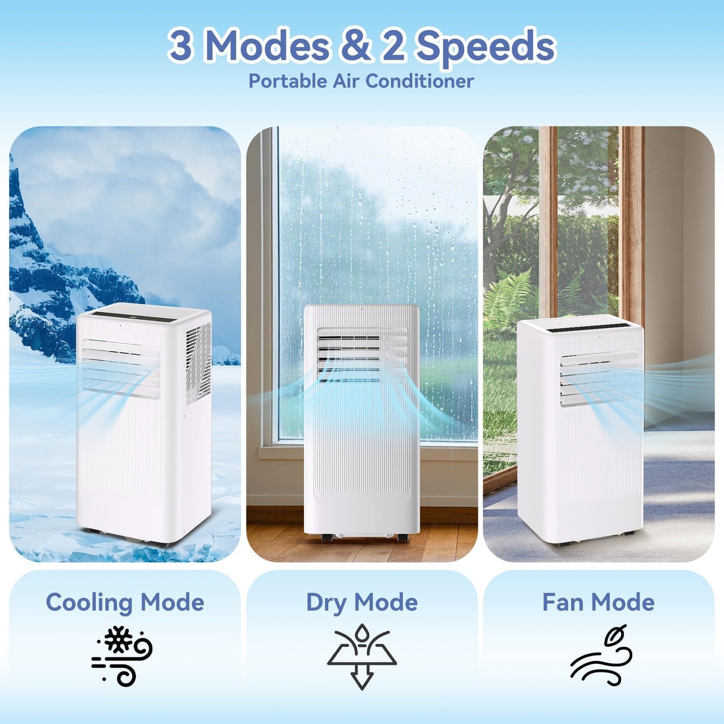 10,000 BTU Portable Air Conditioners, 4-in-1 Cool, Fan, Dehumidifier, Sleep, Covers Up to 450 Sq.Ft, 24H Timer, Remote, Easy Install for Bedroom, Living Room, Basement, Workspace