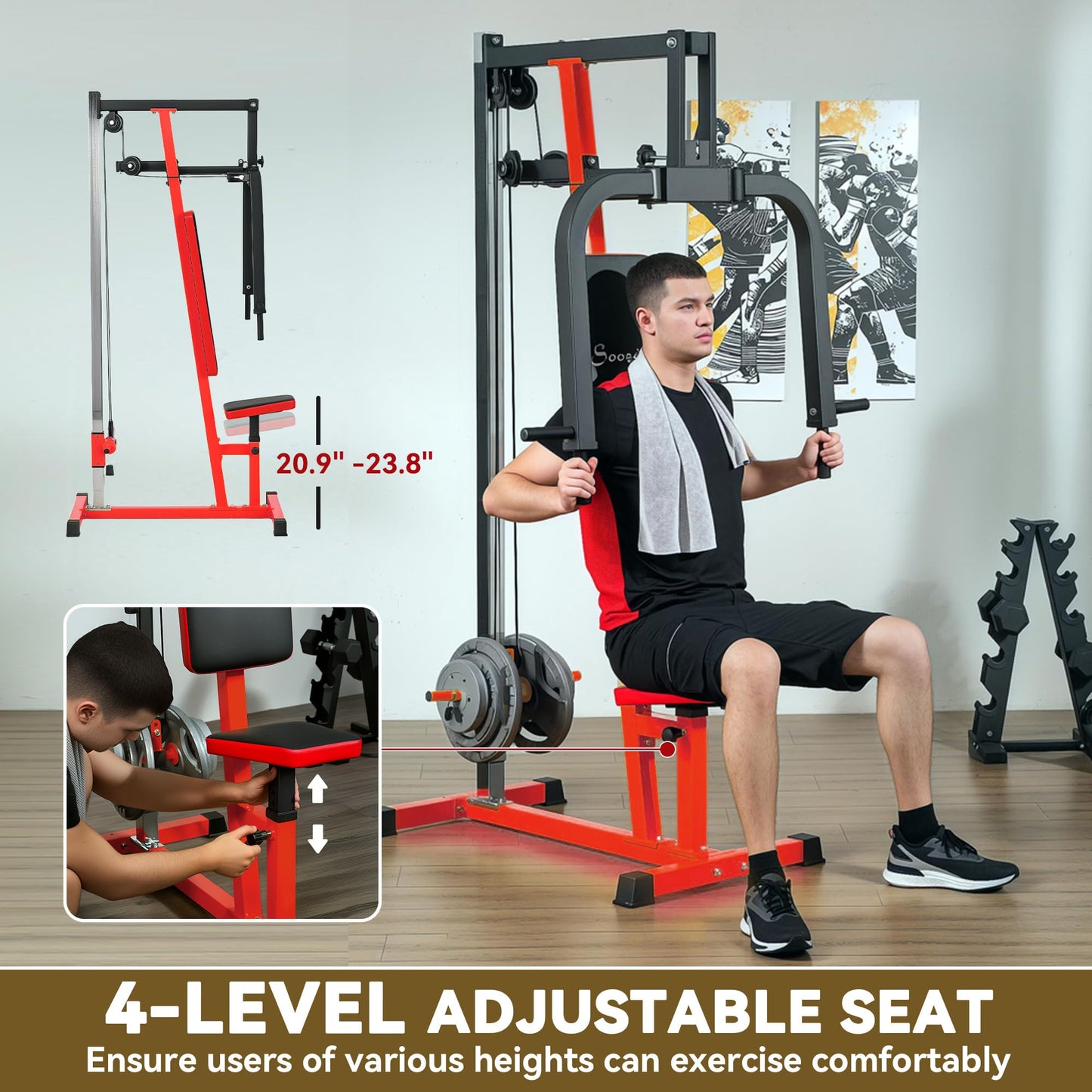Soozier Chest Fly Machine and Chest Press Station, Delt Machine Home Gym Equipment for Chest, Back, Pectoral, Rear Deltoid and Shoulder Training, Red