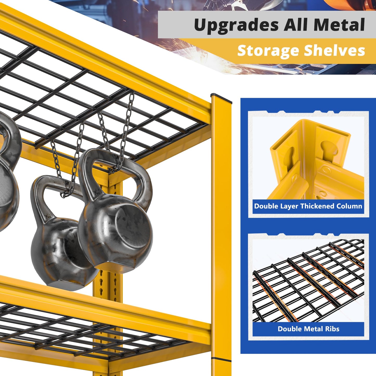 REIBII Orange Garage Shelving, 3010 LBS Heavy Duty Storage Shelves, Adjustable 5 Tier Metal Shelf for Home, Kitchen, Basement, Commercial, Warehouse, Office (72" H x 35.5" W x 16" D)