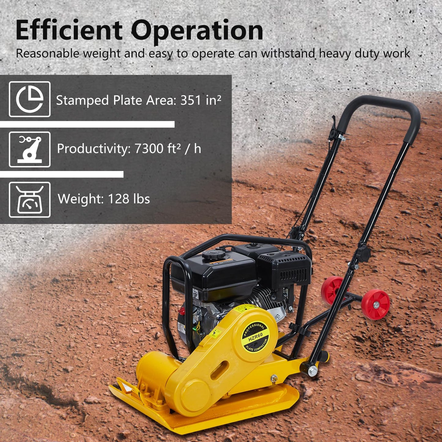 GarveeHome 7HP Plate Compactor Rammer, 212CC Gas Engine, 4200lbs Vibratory Compaction Tamper, 22.1x15.9 in Plate Force Rammer, 5600 VPM Pavement Compactor, Jumping Jack Tamper for Walkways, Paving