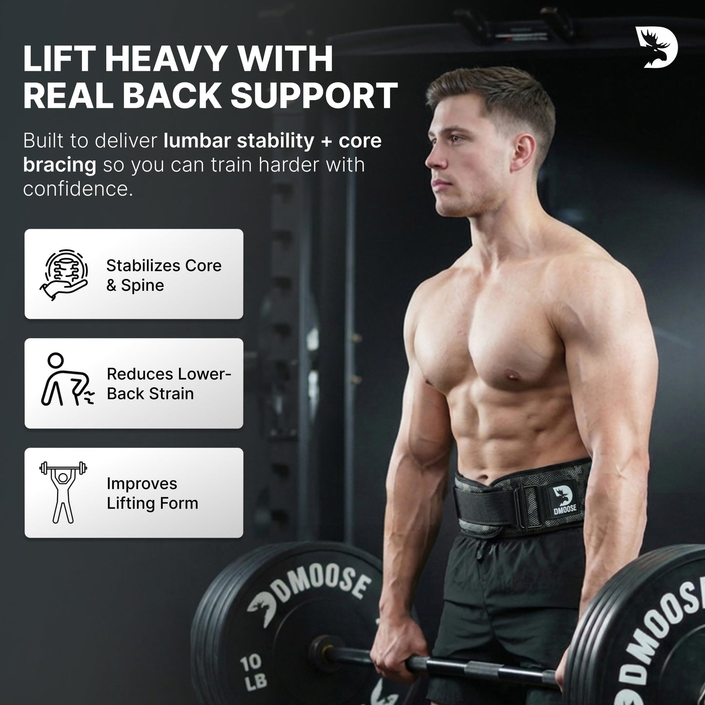 DMoose Fitness Weight Lifting Belt for Squats, Deadlift & Intense Workout - 6" Adjustable Fit Auto Lock Weightlifting Belt for Men & Women - Neoprene Gym Belts for Stability (Black Camo 2.0)