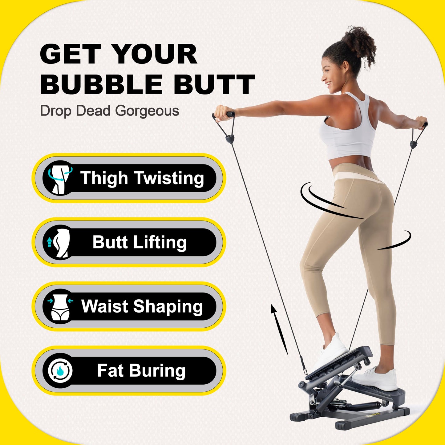Silent 300LBS Mini Stepper Machine - Quiet Twist Stepper with Resistance Bands & LCD Monitor - Compact Home Gym Equipment for Full Body Workout