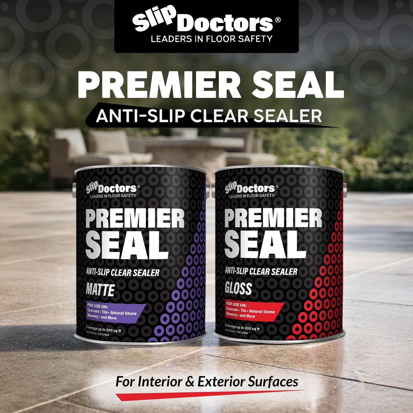 Premier Seal Non-Slip Concrete & Paver Sealer – Clear Anti-Slip Sealant for Pool Decks, Driveways & Garages - Matte Finish