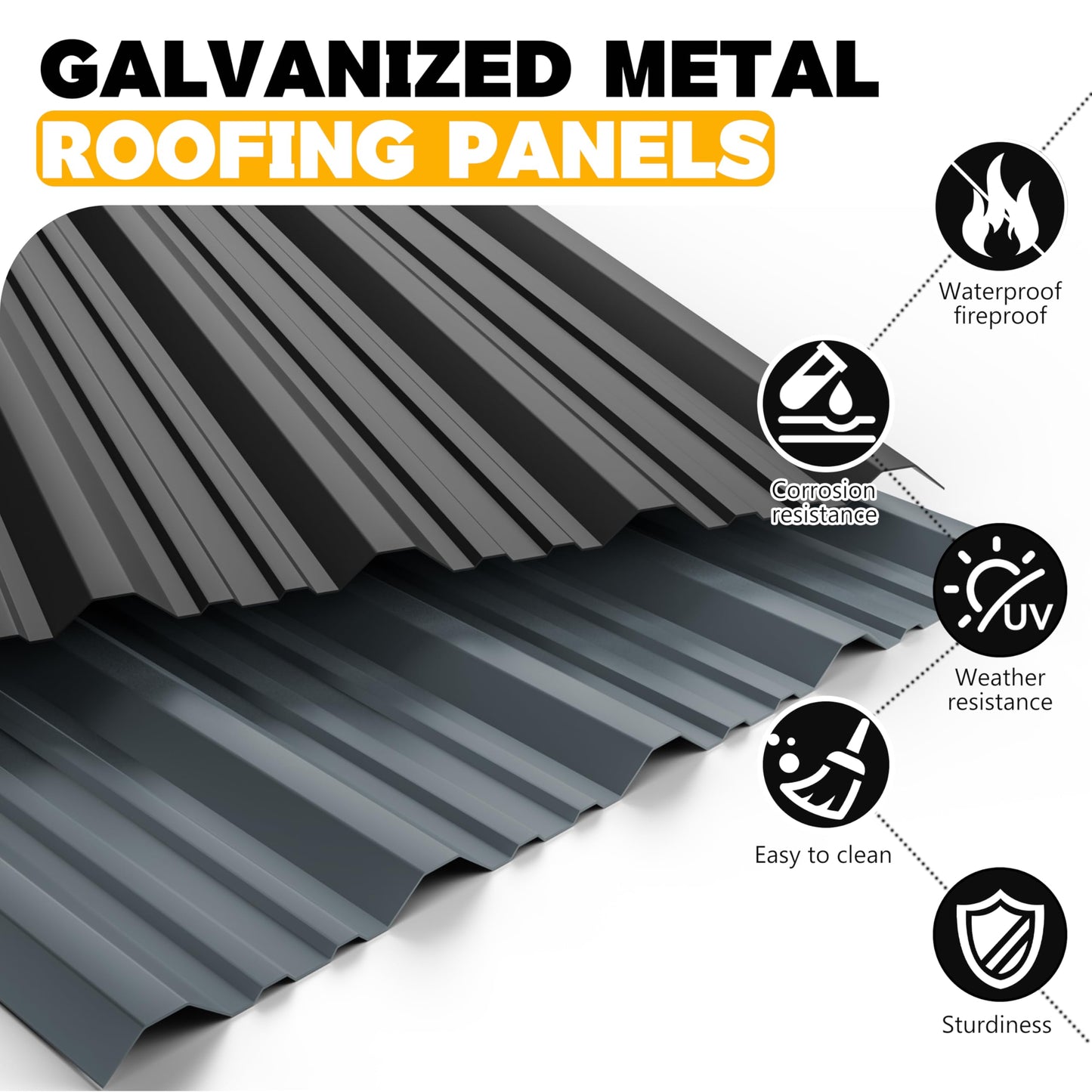 BOBIBAN 20 pcs Metal Roofing Panels - Corrugated Galvanized Roof Panels L41.34x W17.72 Inch, Waterproof Tin Roof Sheets for Garages,Sheds, Stables and Mobile Homes, Includes Screws(Black,L41.34''-20)