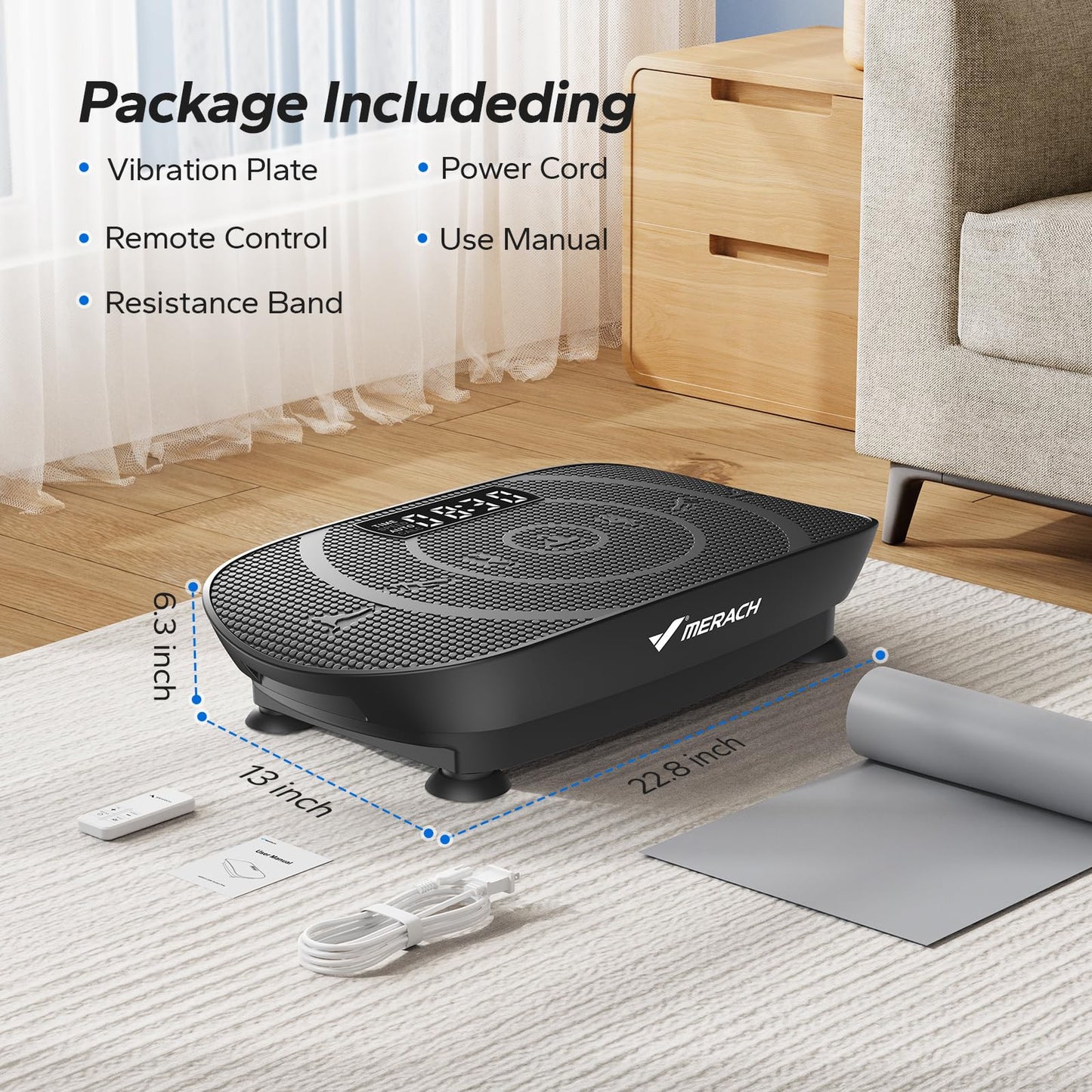 MERACH Vibration Plate Exercise Machine, Whole Body Workout Equipment for Women, Bluetooth and Silicone Pedal, Vibration Plate with Auto Mode, Vibrate Fitness Platform for Home (Black)