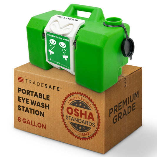 TRADESAFE Portable Eye Wash Station OSHA Approved - Emergency Eye Wash Station, 8 Gallon Eye Wash First Aid with Aluminum Eyewash Station Sign and Inspection Tags, OSHA and ANSI Compliant