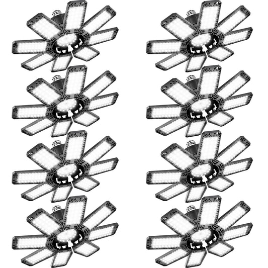 Garage Light 8 Pack - 240W 24000LM 6500K Garage Lights Ceiling LED with 8+1 Deformable Panels, E26/E27 Screw Socket in LED Shop Light for Workshop, Basement, Gym, Barn, Warehouse etc Bay Lighting