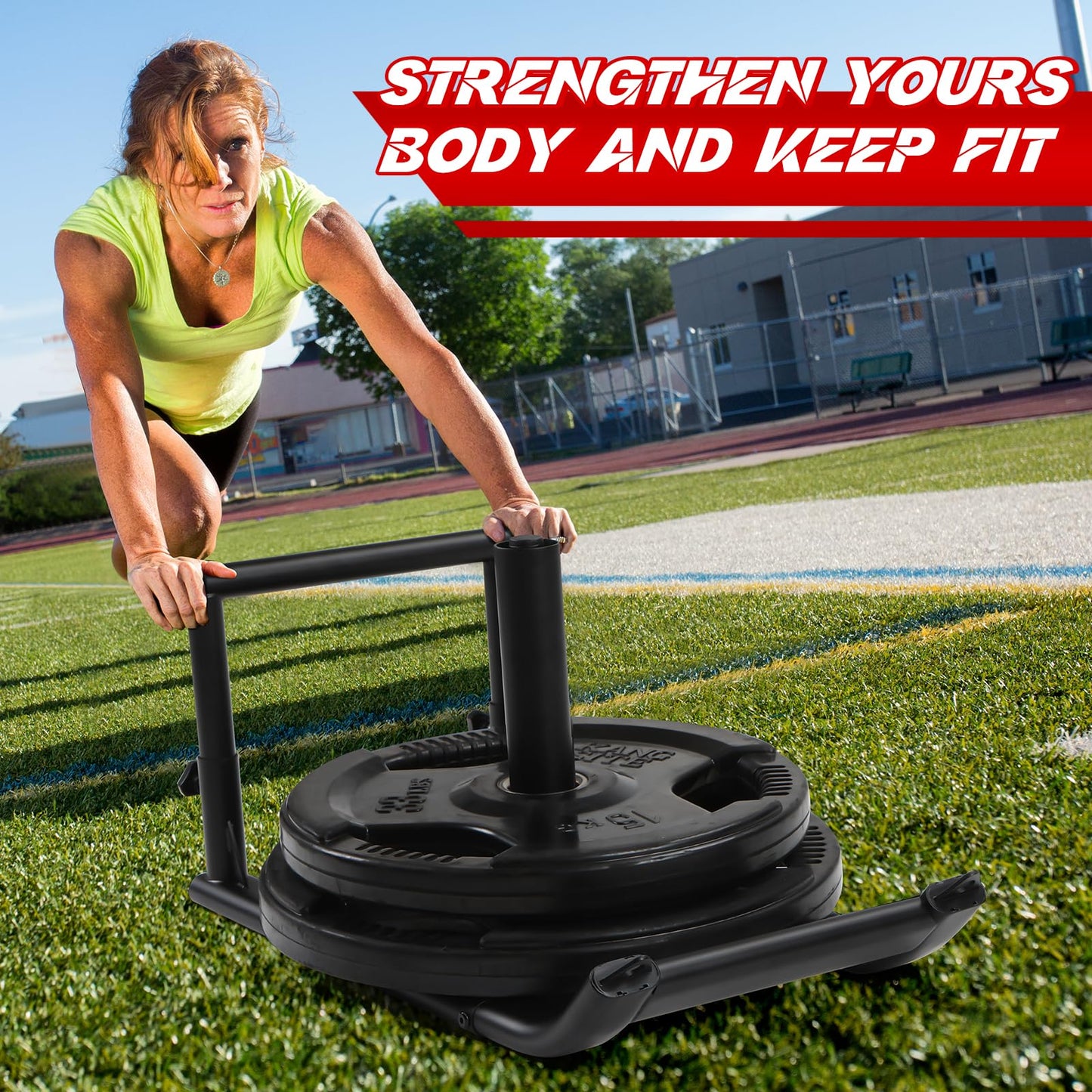GADFISH Medium-Sized Workout Fitness Sled, Weighted Sleds Push Gym Equipment for Adults & Kids, Compatible with 1" & 2" Weight Plates, Multi-Purpose Sled for Outdoor or Home Fitness Training