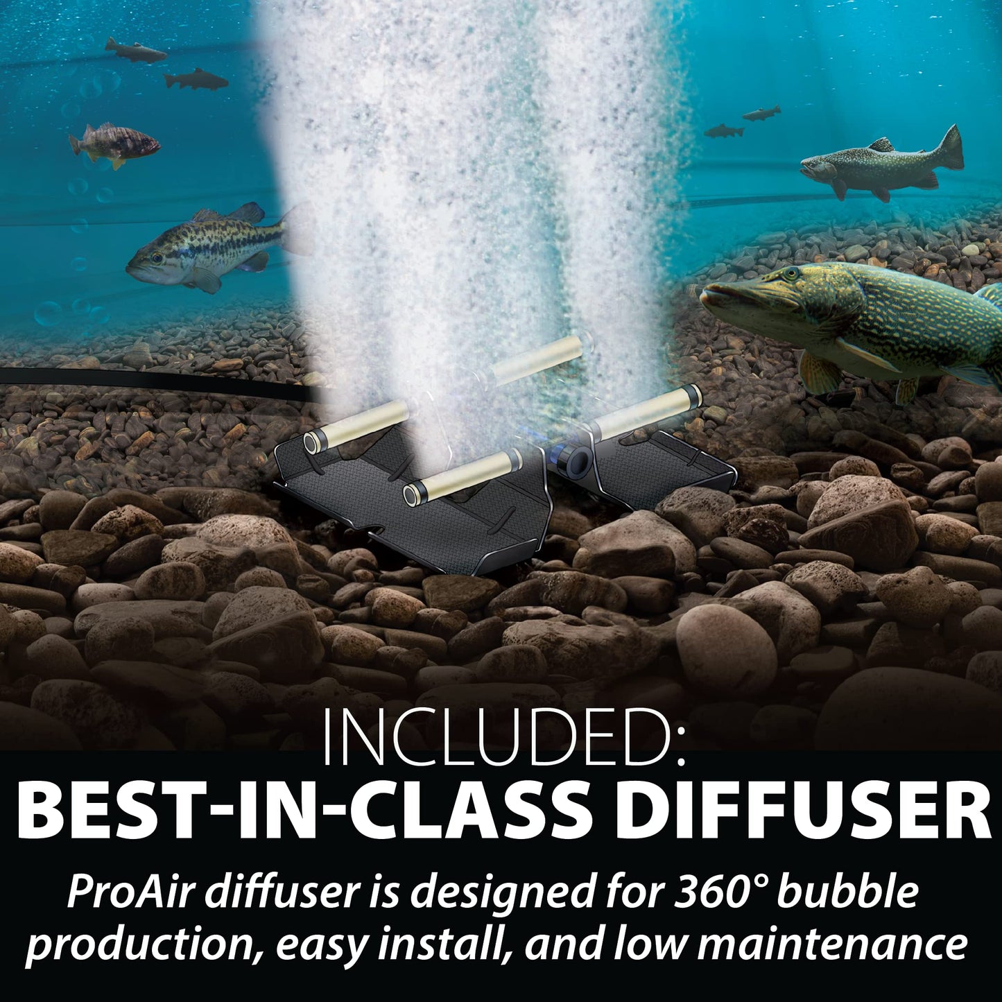 Airmax PondSeries PS40 Aeration System, Pond & Lake Aerator, Aerate Ponds & Lakes up to 3 Acres, Quiet & Energy Efficient Compressor, Maximum Water Circulation, 3 Air Diffuser Kit, 115v