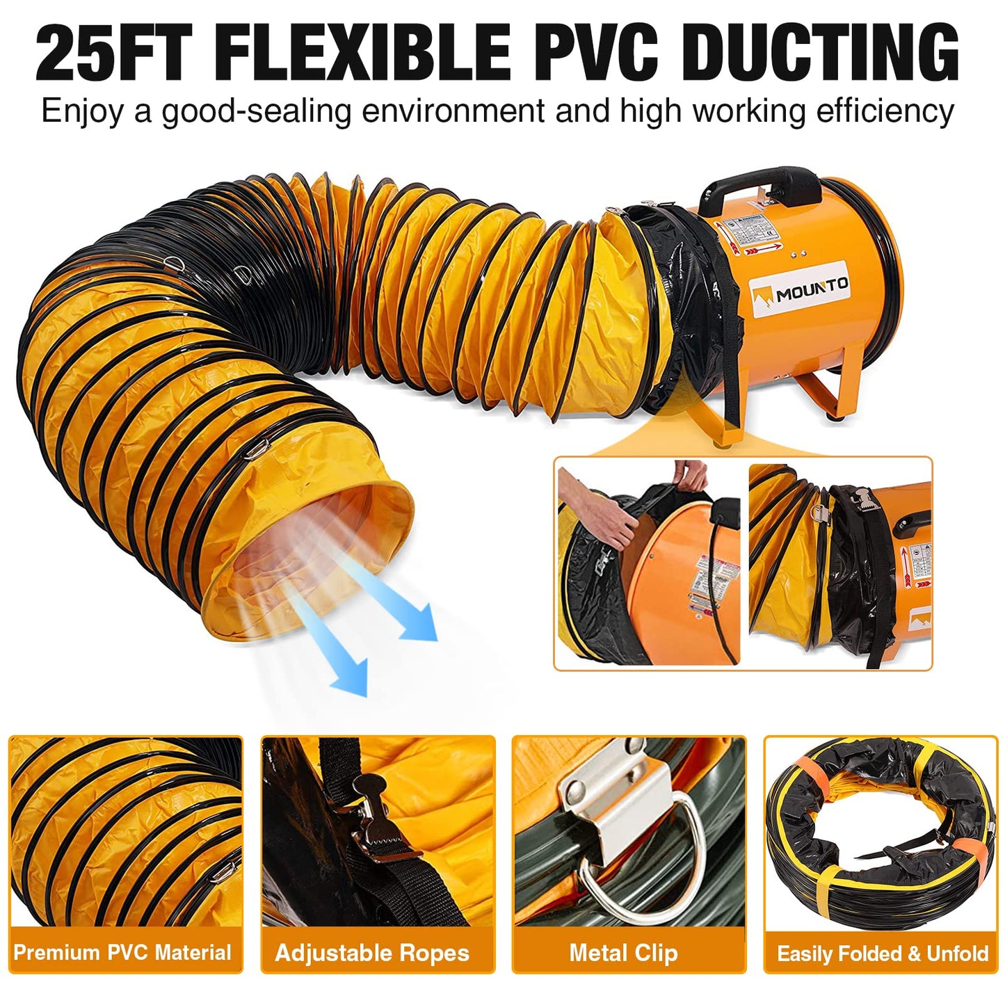 MOUNTO COMBO Heavy Duty Cylinder Fan with 25-foot Vinyl Hose (8inch)