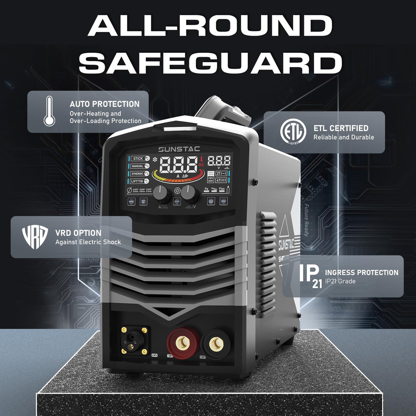 MIG Welder, 180A 110V/220V Gas MIG/Gasless MIG/Lift TIG/Stick 4 in 1 MIG Welding Machine, MIG with IGBT Inverter Synergic Control, Digital Screen Display and Over Loading Protection