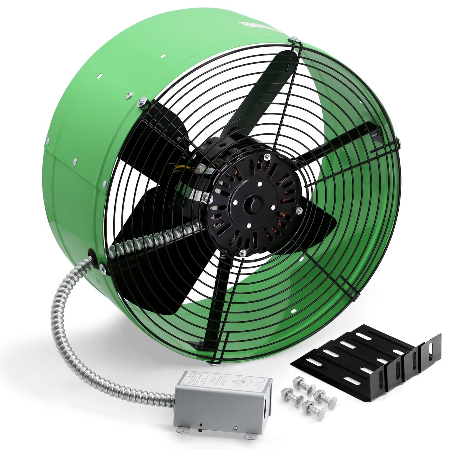 Hipoilk Gable Mount Attic Fan with Adjustable Thermostat, 15 Inch Exhaust Fan for Attic, Garage, Shed, Shop Ventilation, 1650 CFM, 1075 RPM, 2500 SQF Coverage Area