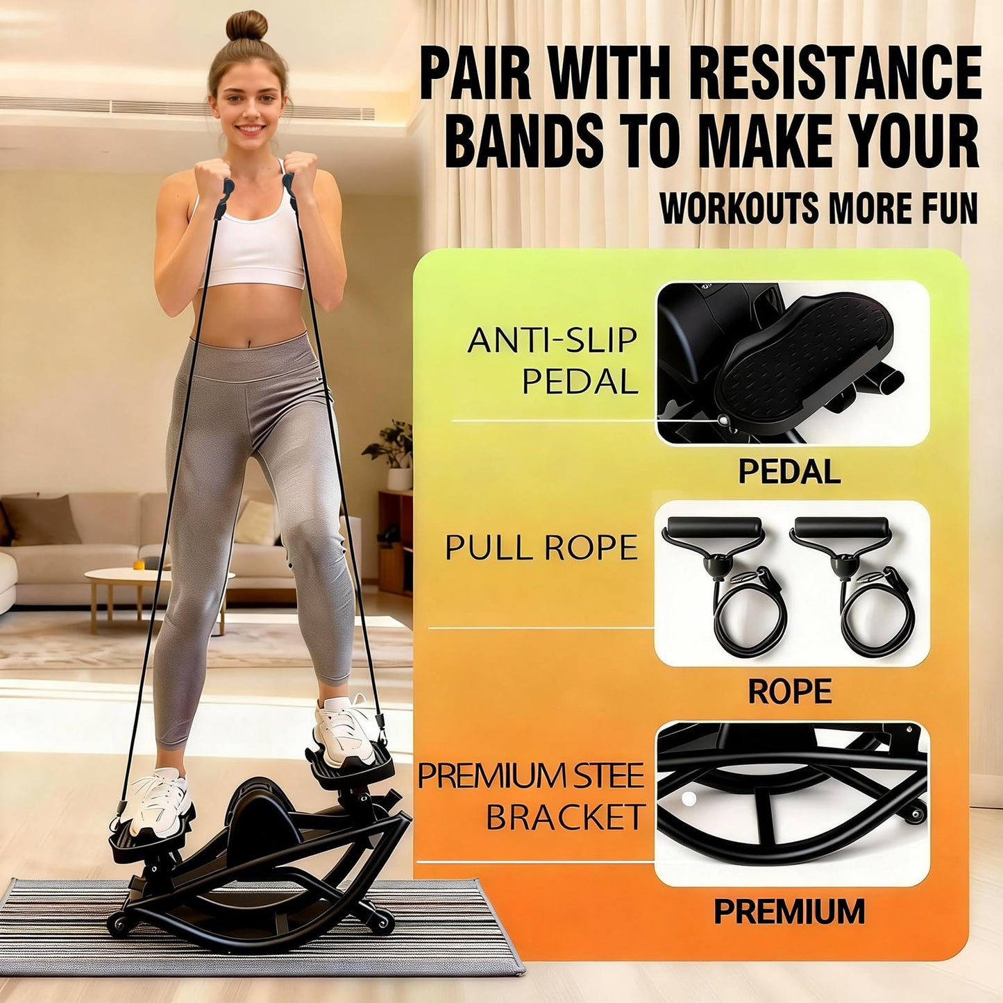 Flexella Rock Stepper for Exercise at Home, Lateral Rocking Stepper with Digital Counter & Resistance Bands, 330 LBS Weight Capacity & Low Impact, Ski Machine Full Body Workout Equipment (Black)