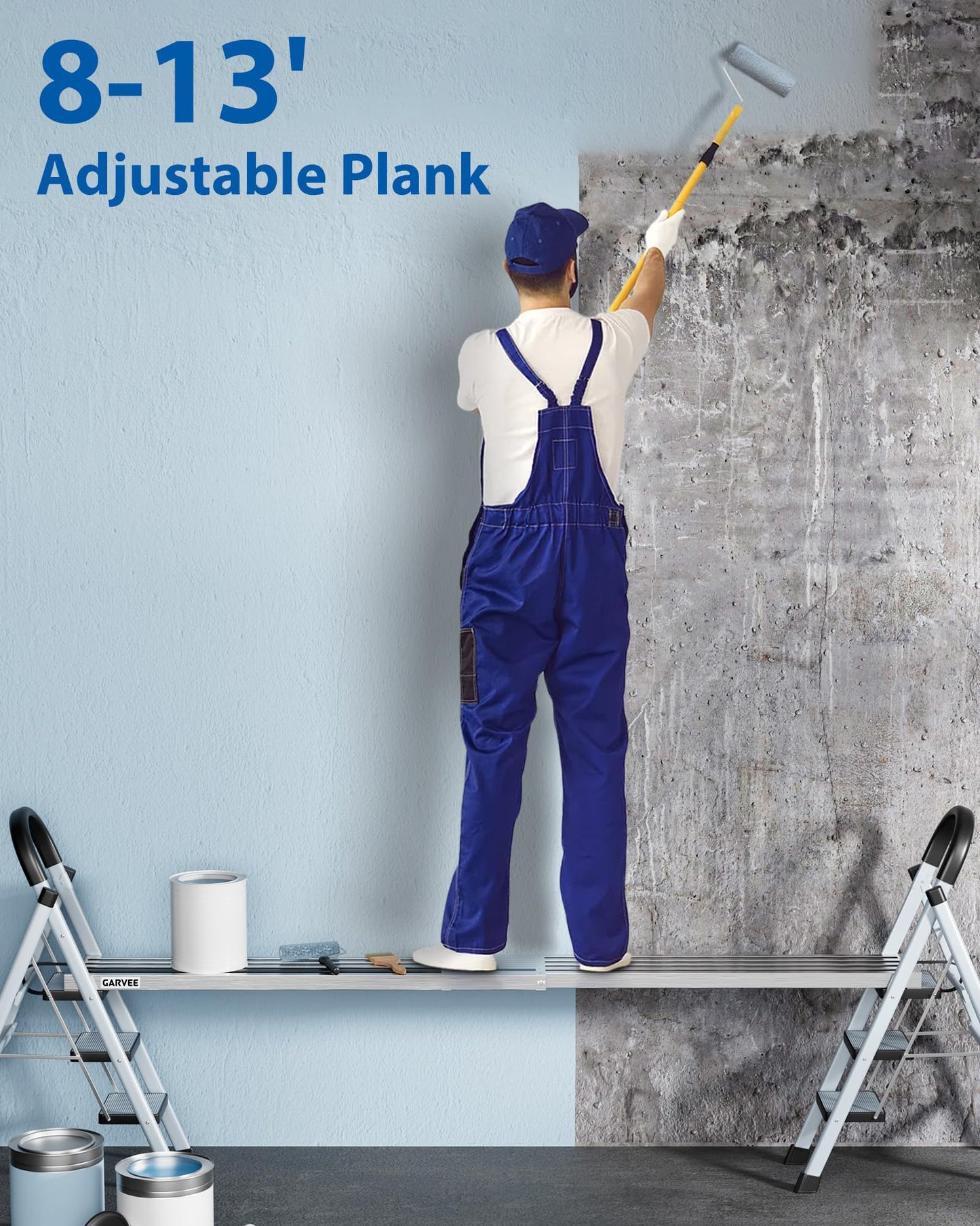 8–13 ft Telescoping Aluminum Work Plank – Heavy-Duty 440 Lbs Capacity, Skid-Proof Scaffold and Ladder Accessory, Adjustable Extension Plank for Indoor & Outdoor Projects