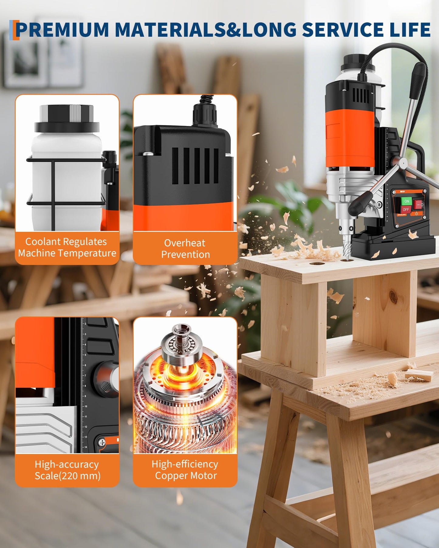 High-Power 1650W Magnetic Drill Press, 1.57" Max Boring, 810 RPM Mag Drill for Metal, Portable Electric Drill Press for Industrial & Home, Heavy-Duty Magnetic Drilling Machine
