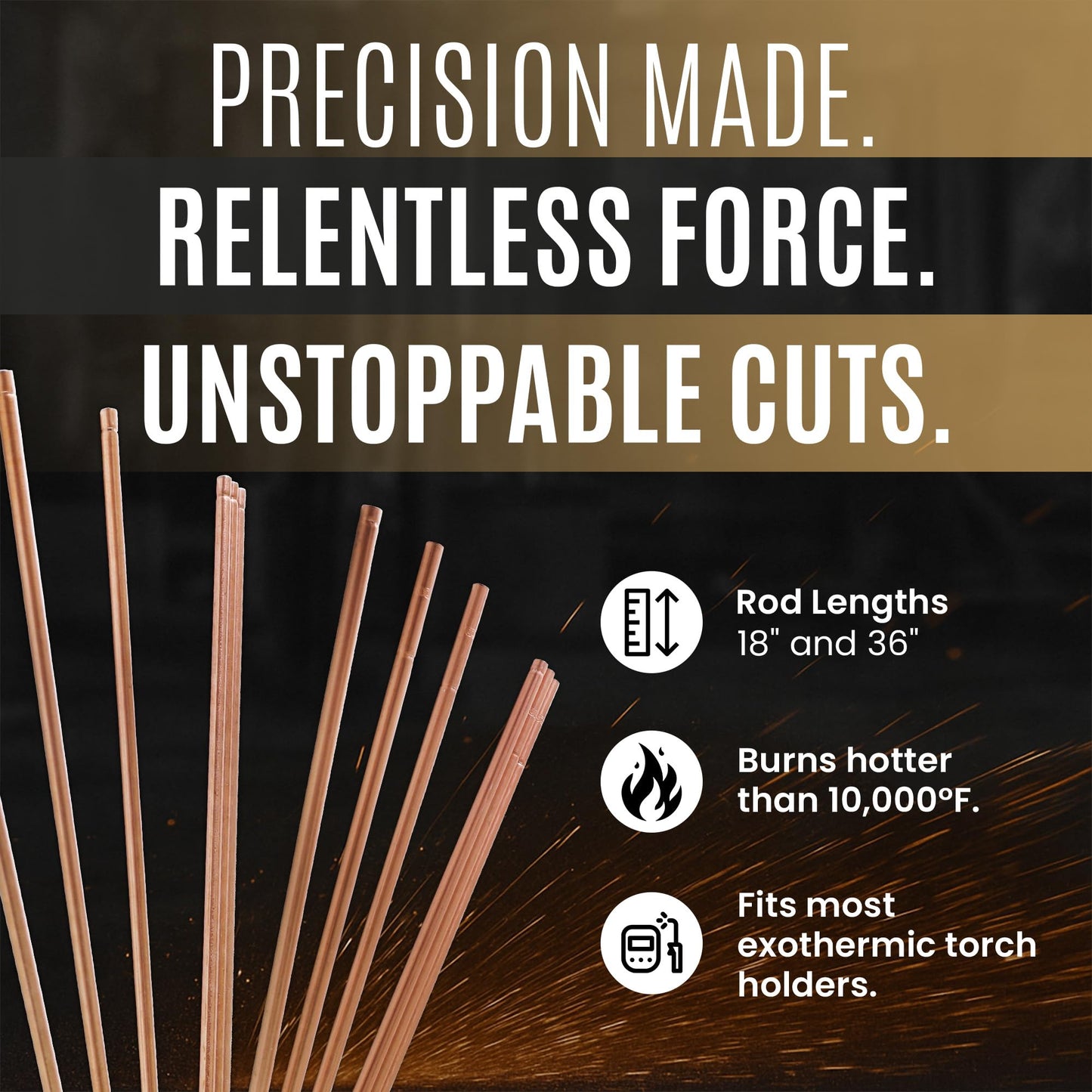 Broco Industrial Prime Cut Exothermic Cutting Rods - For Exothermic Cutting Torch Kit, Industrial-Grade for Metal Cutting, 3/8" x 36", 25 Rods