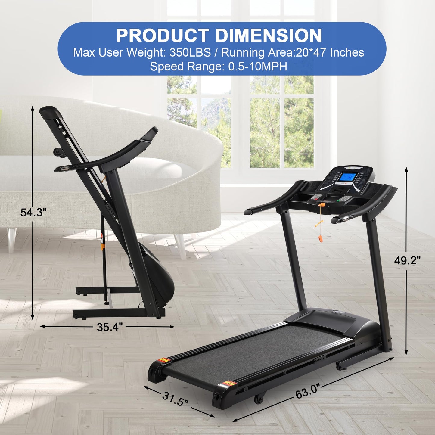 ZRNONAOZ Treadmills for Home, Treadmill with 0-15% Auto Incline, 20" Wide Running Machine with Bluetooth Speaker & Pulse Monitor, 4.0HP Folding Electric Treadmil, 350 LBS Weight Capacity