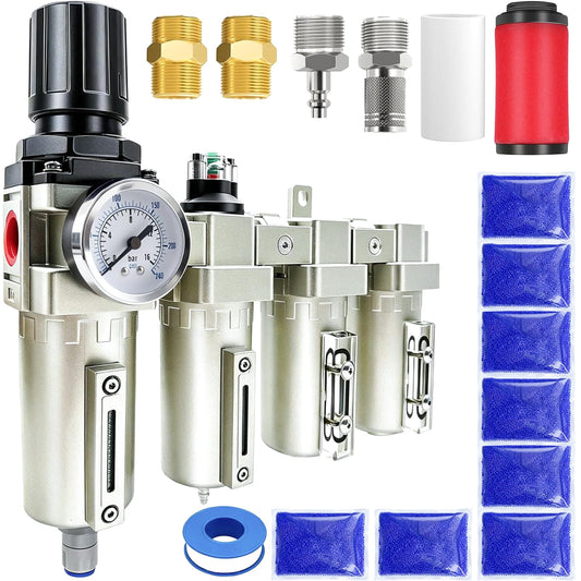 Upgraded 3/4" NPT Heavy Duty Industrial Grade 4 Stage Air Drying System, Particulate Filter, Coalescing Filter, Desiccant Dryer & Air Regulator - for Plasma Cutter, Paint Spray（Auto Drain）