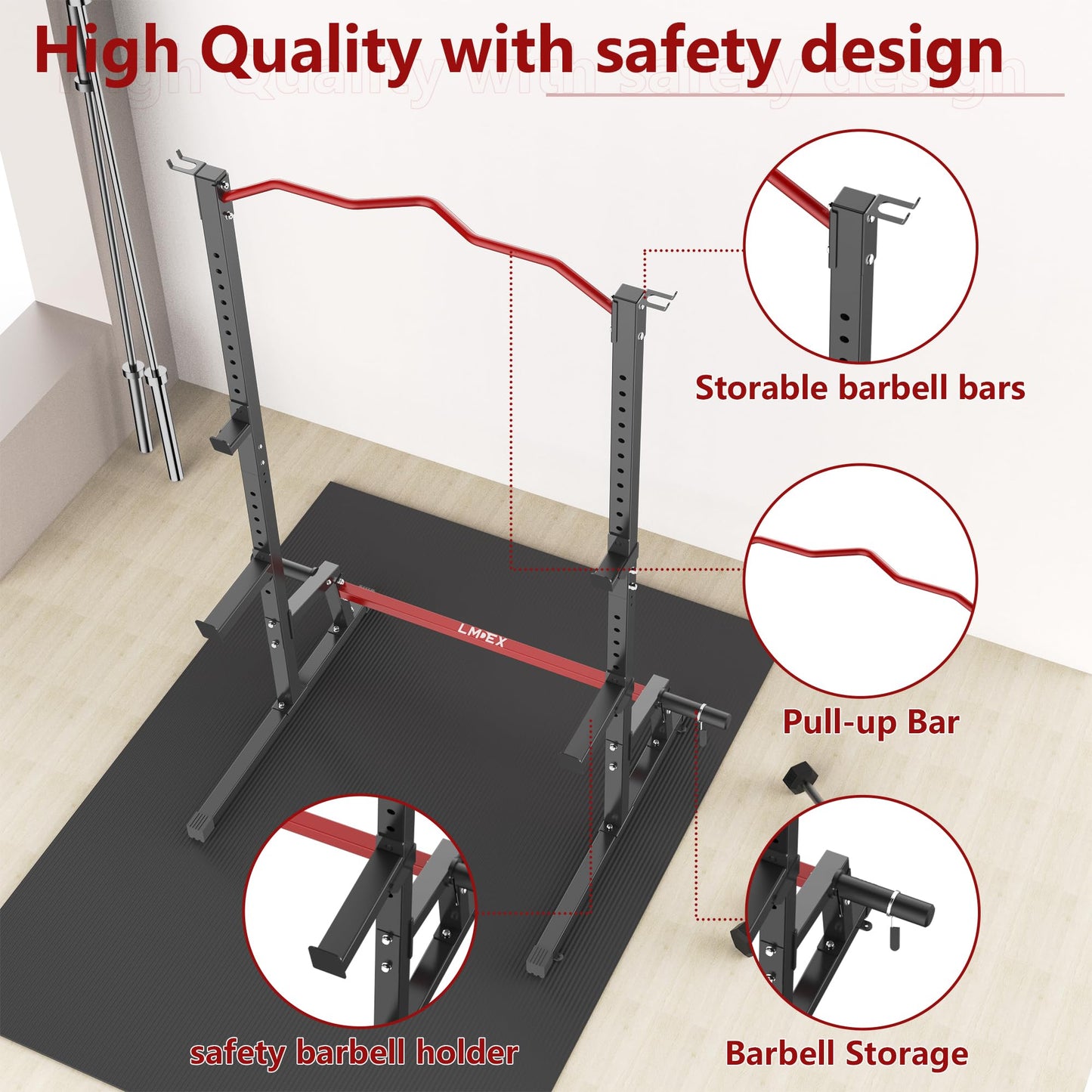 Lmdex Adjustable Squat Rack Barbell Rack Squat Stand Bench Press Pull Up Home Gym Weight Rack