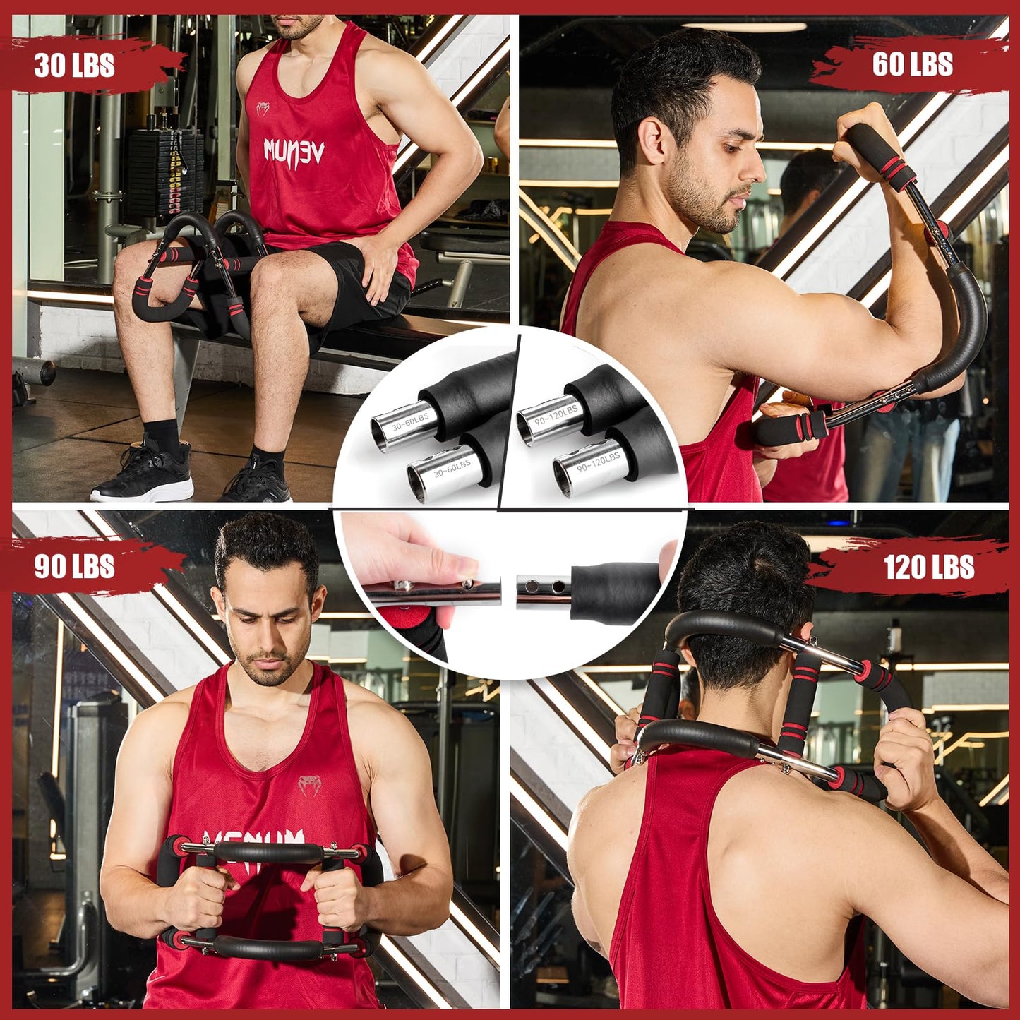 Twister Arm Trainer, 30-120 lbs Adjustable Twister Arm Chest Exerciser with 4 Spring & Poster for Men & Women, Detachable Power Twister Home Fitness Equipment for Enhancing Upper Body Muscle -Red