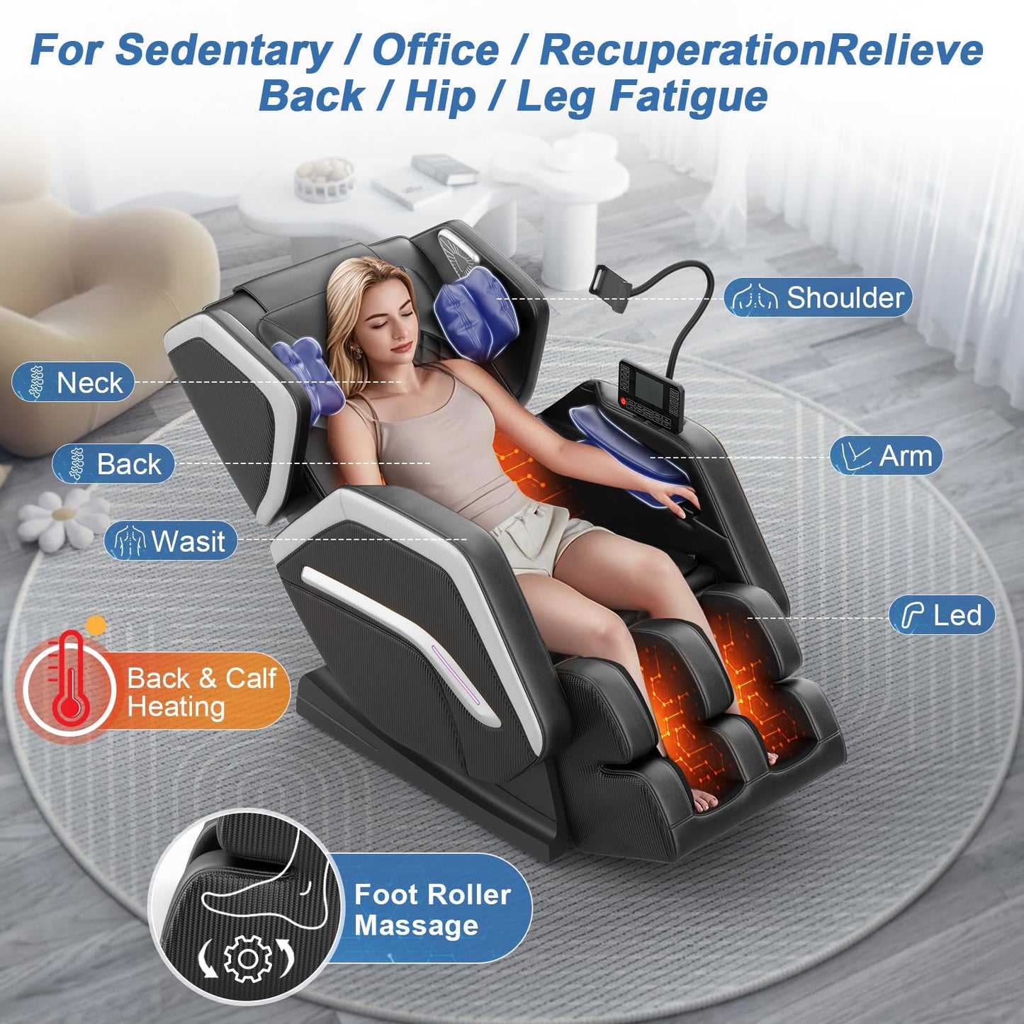 NAGLIFOR Massage Chair Full Body, Zero Gravity Massage Chair 2026 for Back Fatigue with 10 Fixed Rollers, Heating, Airbags, Phone Controller, Bluetooth Speaker, Nightlights for Living Room, Bedroom