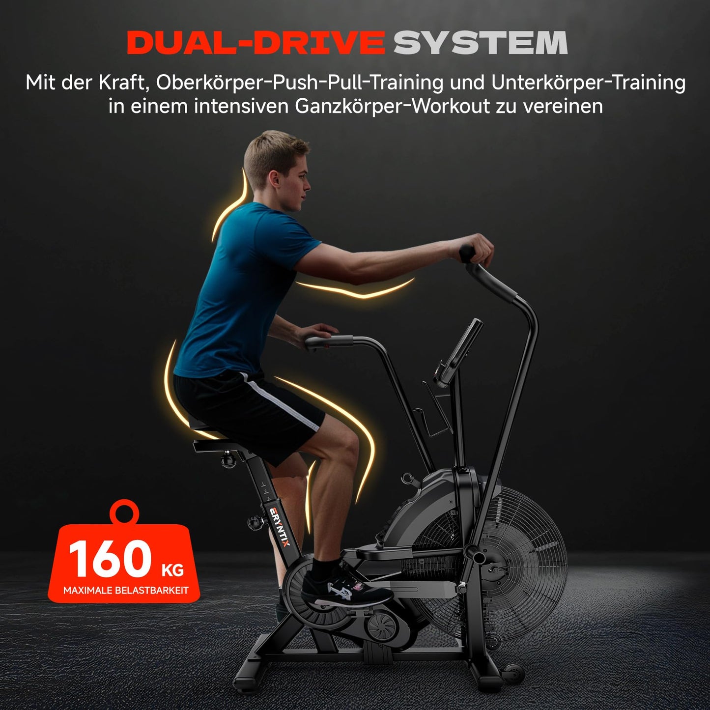 Eryntix Dual Resistance Air Bike, Magnetic & Air Fan Bike with APP Connection, ISCC PLUS Certified, Dual-Action Handlebars for Home Gym HIIT Cardio Full Body Workout(Matte Black)
