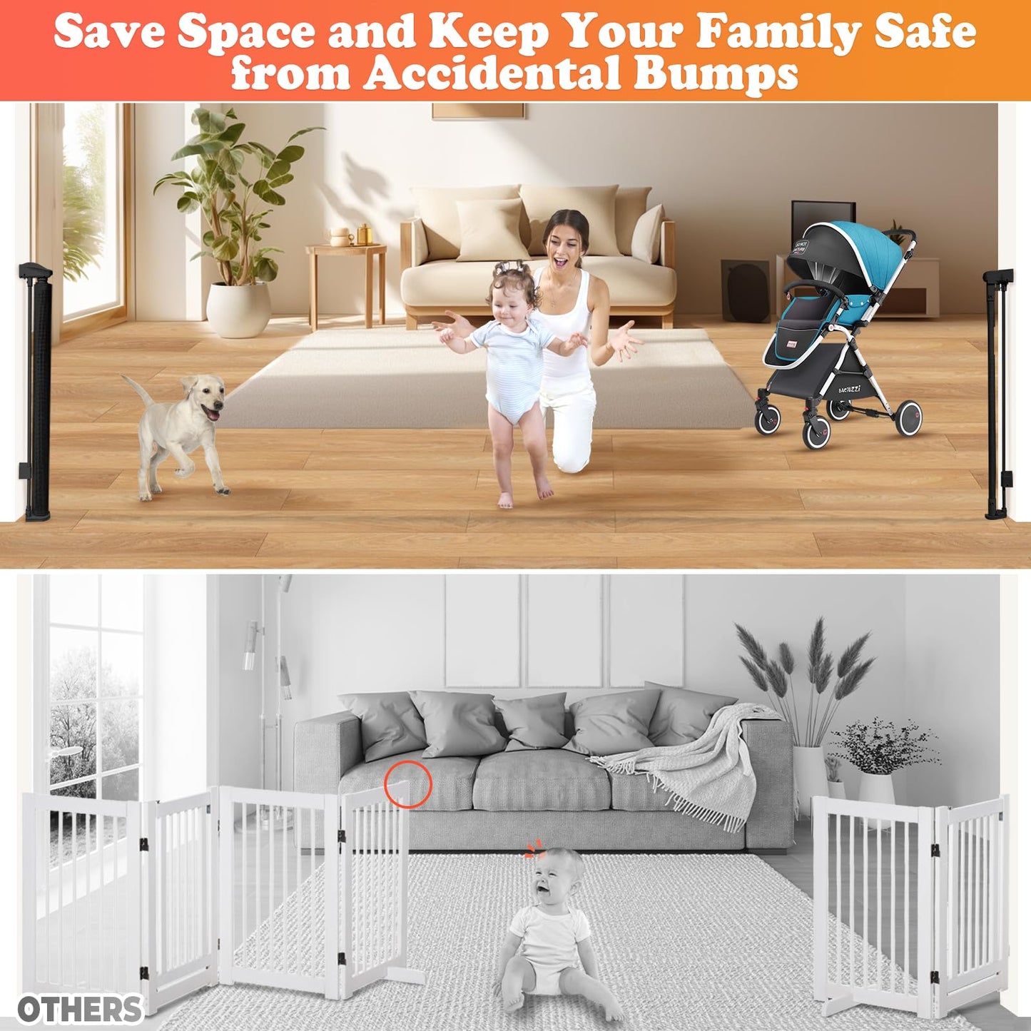 19.7ft Retractable Baby Gates Dog Gate - 236" Extra Wide Expandable Child Safety Gate,37" Tall Toddler Pet Mesh Gate with Reinforced Strips for Doorways,Stairs,Hallways,Outdoor & Indoor Large Openings