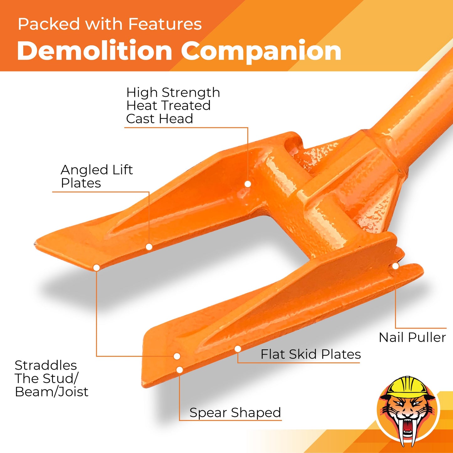Gutster 48” Demolition Pry Bar & Crowbar – Round Handle Wrecking Bar for Ceiling & Wall Demo – Heavy Duty Nail Puller Tool for Contractors, Firefighters & Home Renovations