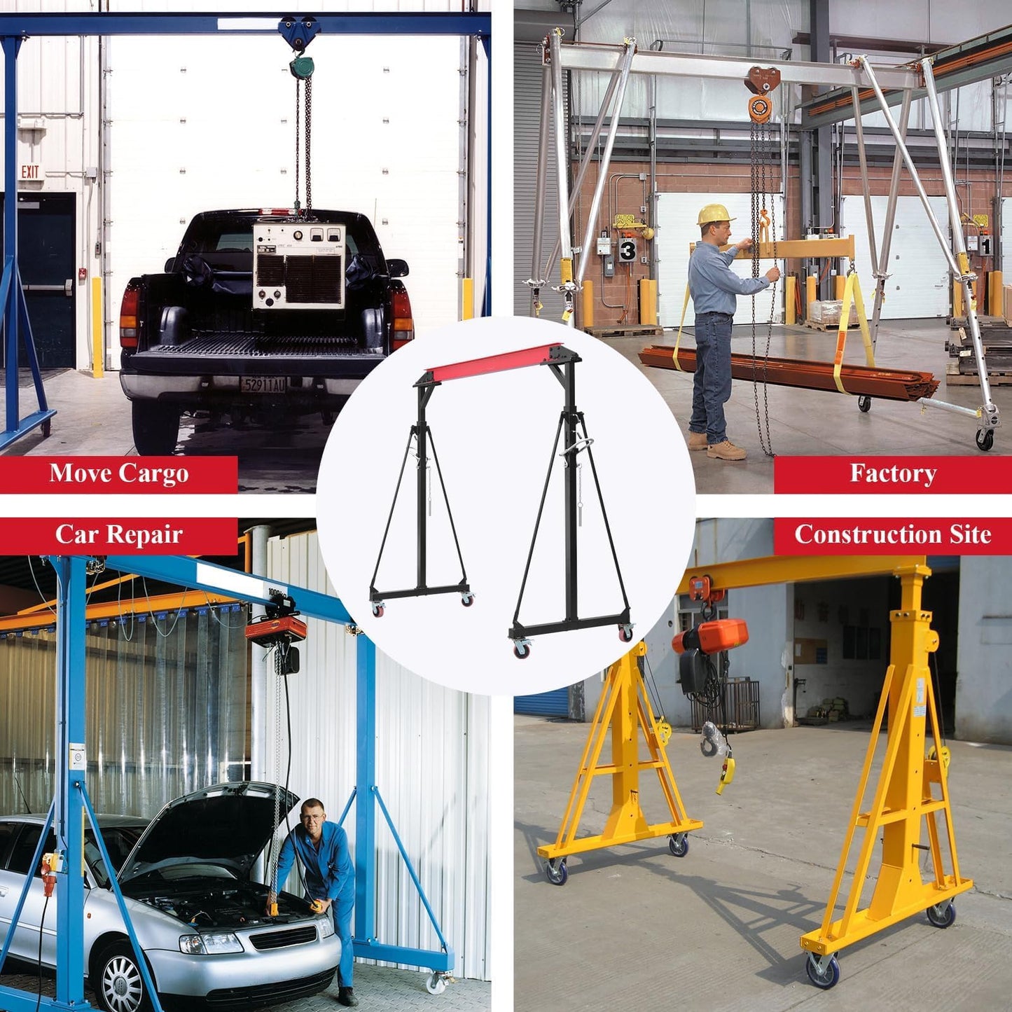 1 Ton Gantry Crane Compatible with Chain Hoist, 8-12 FT Adjustable Height 2200 LBS Shop Crane with Locking Casters, Shop Lift Hoist for Garage, Workshop, Warehouse