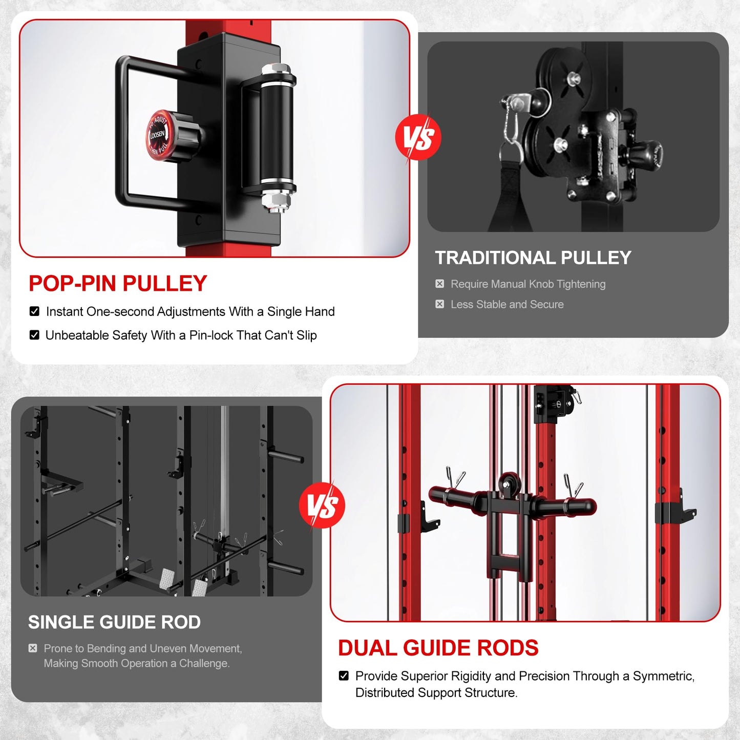 JELENS C12 Squat Rack for Home Gym, 2000LBS Power Rack with Adjustable Pulley System, Power Cage Workout Equipment with LAT Pulldown and Training Attachment (Red, C12 Squat Rack)