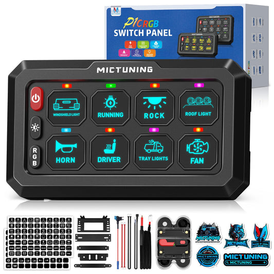 MICTUNING P1C+ RGB 8 Gang Switch Panel, IP67 Waterproof 6 Level Brightness Multifunction Toggle Momentary Flash Strobe Circuit Control Relay System Box for Off Road Truck SUV UTV RV