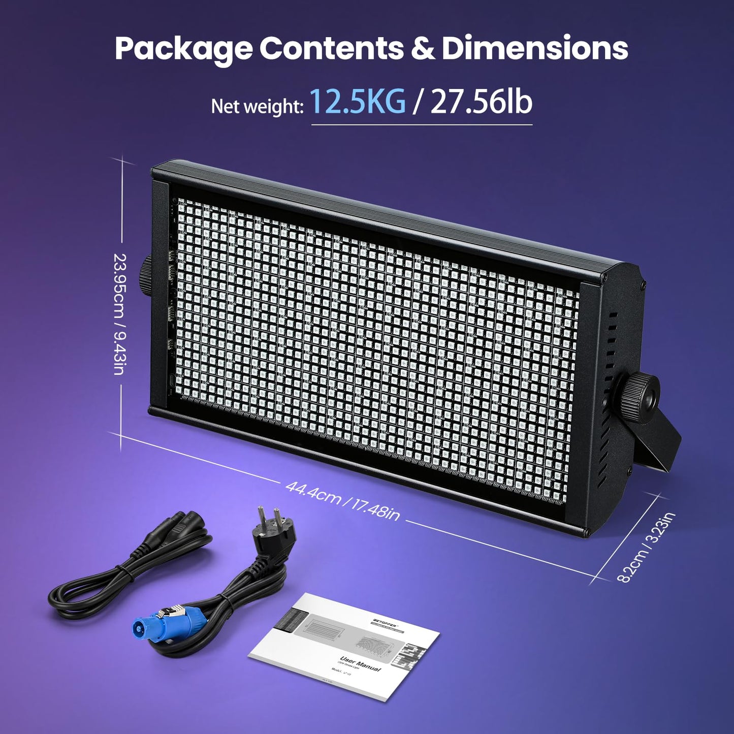 BETOPPER LF105 LED Stage Strobe Light,200W Matrix RGB DJ Strobe Light Bar with DMX512, 8/9/15CH, Sound Activated, Wash Uplight Dual-Zone Effects for DJ, Club, Party & Wedding