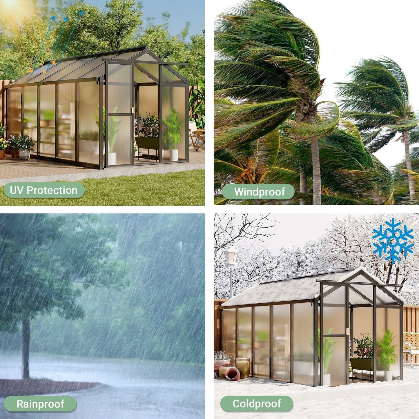 Greenhouse, 6x10 FT Greenhouse for Outdoors, Walk-in Green House with Ground Nails and Vent Windows, Sliding Lockable Door, Polycarbonate Greenhouses for Outside Garden Backyard, Quick Setup, Black