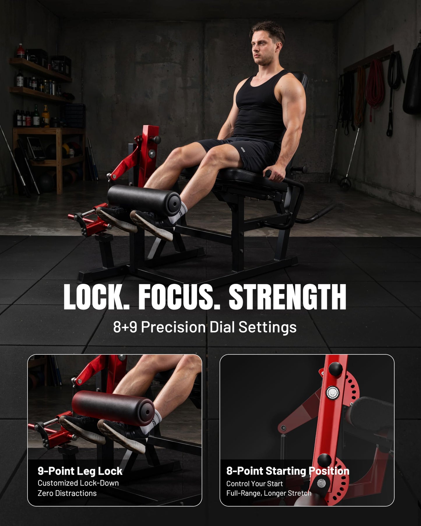 Mikolo Leg Extension and Curl Machine, Adjustable Leg Curl Machine for Home Gym, Seated Leg Extension and Lying Leg URL Machine, Leg Workout Equipment with 1:1 Resistance System,Red