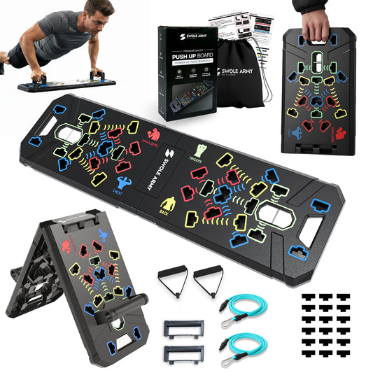 Swole Army Solid Push Up Board | 20-in-1 Home Gym | Portable Workout Equipment | Multi-Functional Pushup Board For Men & Women | Professional Foldable Push Up Stands For Chest Muscles