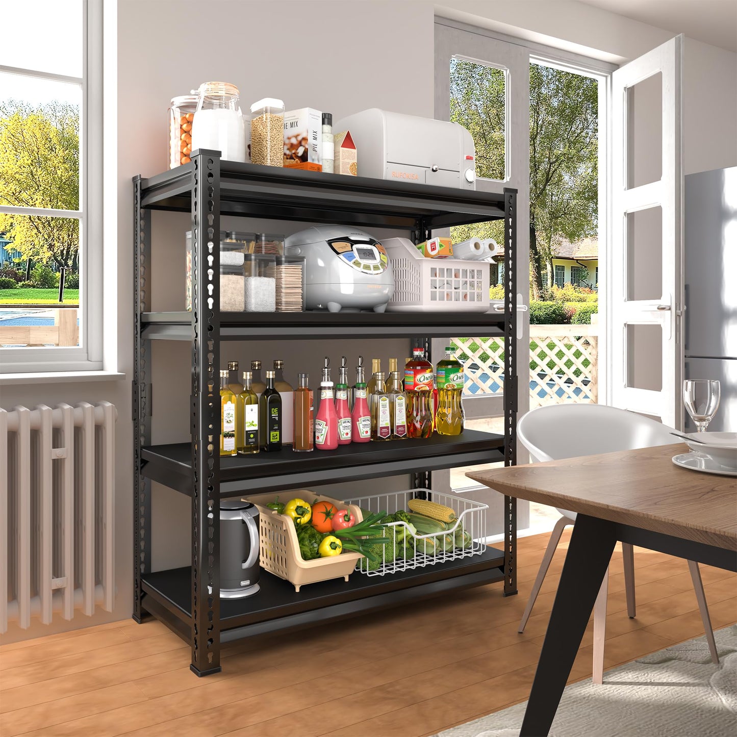 Rufokisa 40" W Garage Shelving Heavy Duty，1800LBS Loads Metal Shelving Units and Storage,4-Tier Garage Storage Shelves Heavy Duty, Industrial Utility Shelves,40”W x 16”D x 72”H(Black)