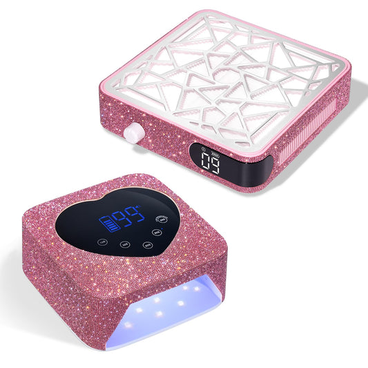 CHRISTINE SHELLY Rechargeable Sparkly Nail Lamp Cordless Nail Dryer & Nail Dust Collector Powerful Nail Dust Vacuum with Reusable Filter